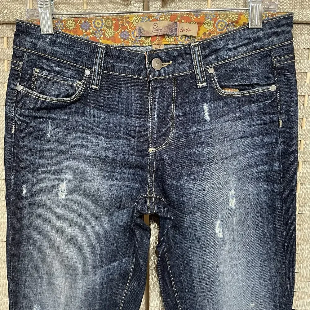 Paige Lou Lou Flare Mid-Rise Jeans Women Size 27 Blue Medium Wash Distress Denim - Picture 3 of 10